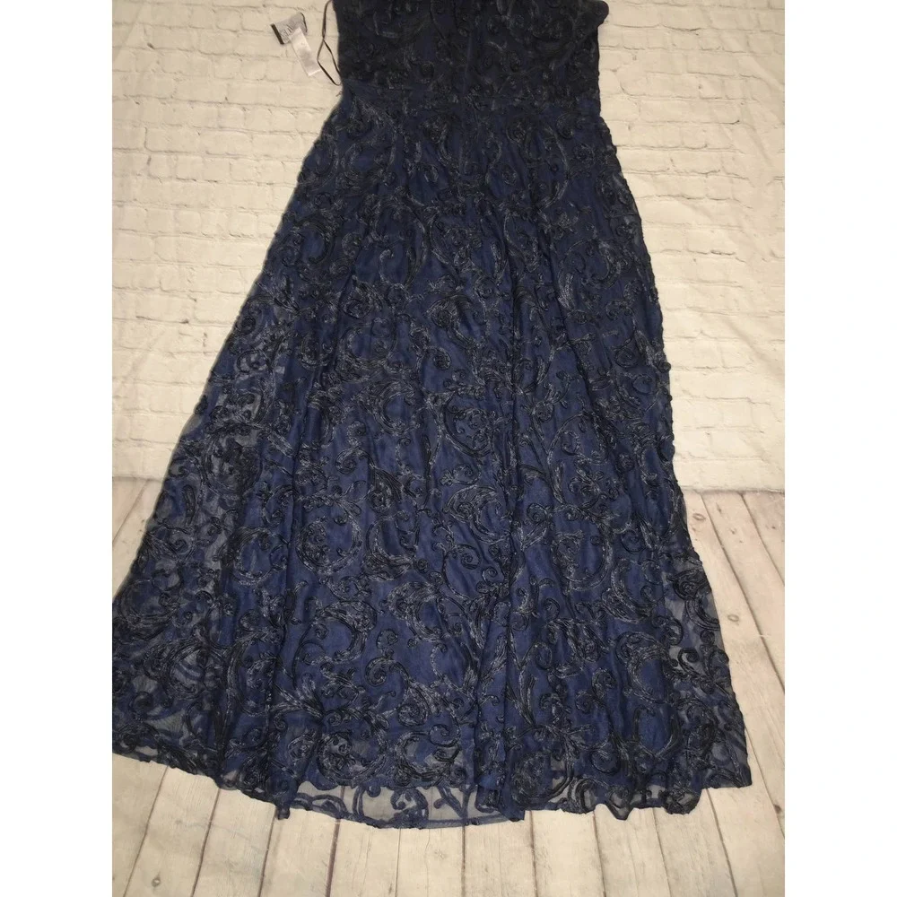 Alex Evenings Women's  Navy Illusion Crew Neck Long Embroidered Dress, Sz 16 - Picture 8 of 10